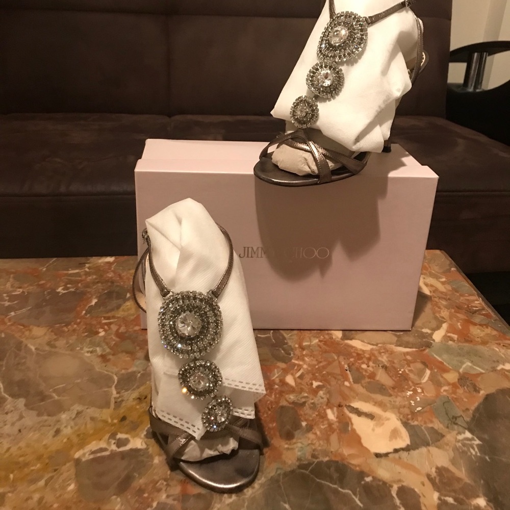 Jimmy Choo Boutique Rhinestone Sandals + Box 37.5